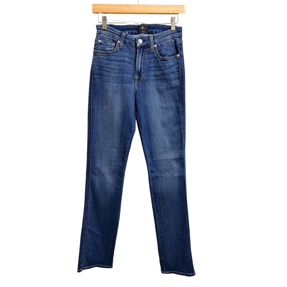 7 For All Mankind High Rise Straight Leg Jeans Medium Wash Denim Size 27 - Picture 2 of 7